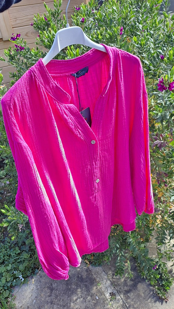 Chemise gaze coton rose fushia